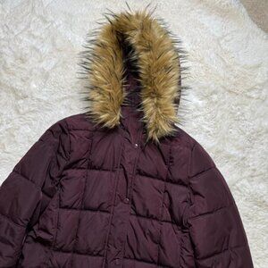 Tommy Hilfiger Full Zip Parka Winter Jacket Women's Size Medium Maroon Fur Hood